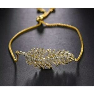 Leaf Bracelet Gold with CZ Adjustable New